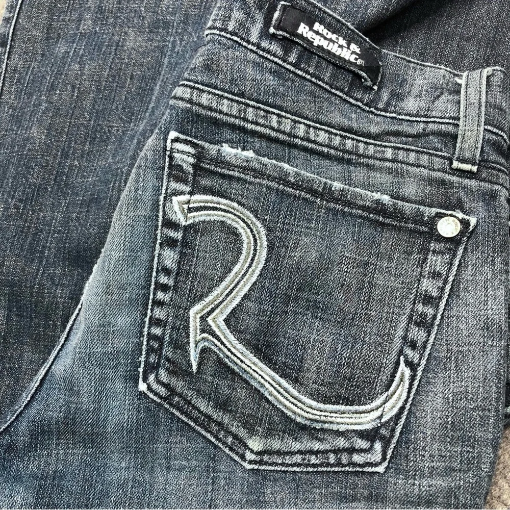 Rock & Republic Roth bootcut jeans whiskering light distressing low rise 31
